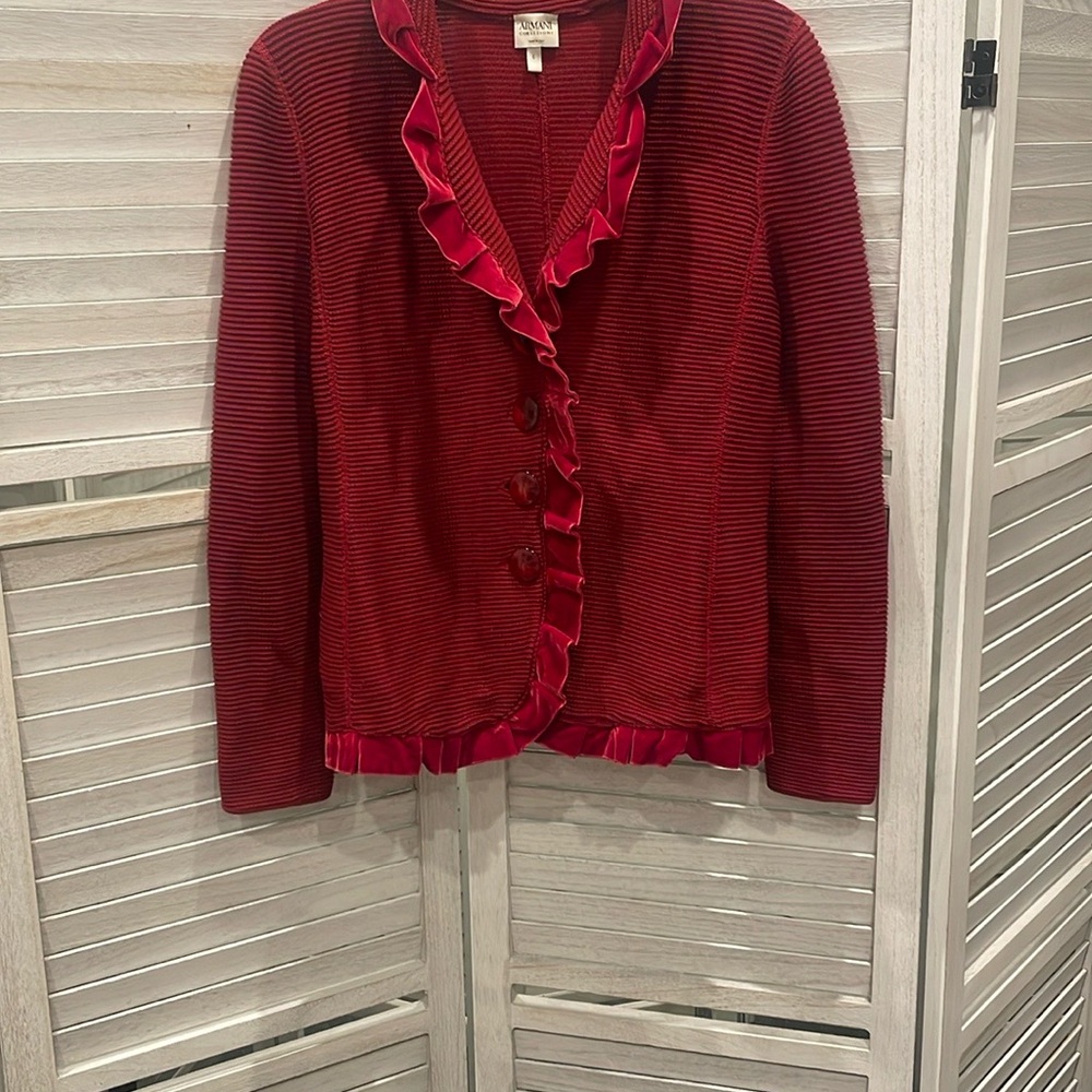 Armani Collezioni vintage Red Ruffled Cardigan Sweater